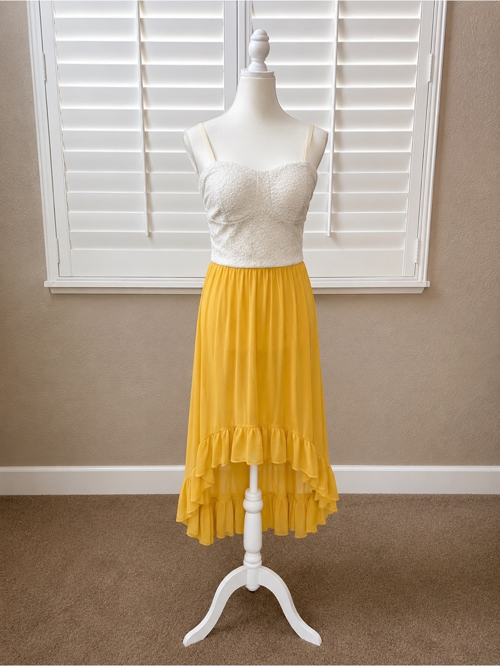 🌼 AS U Wish White & Yellow High-Low Dress – Size Large 🌼
